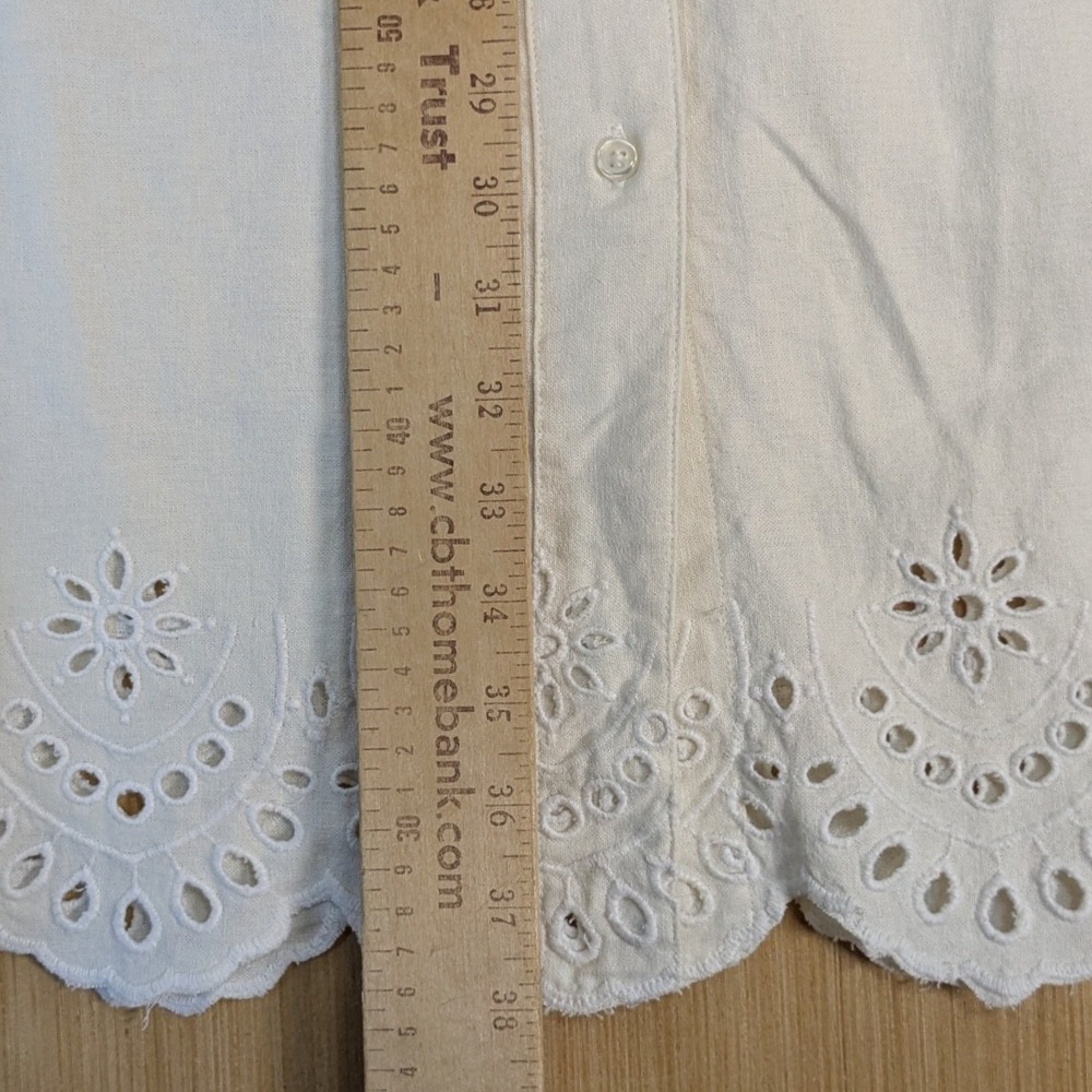 Old Navy Womens Boho Preppy Cottage White Linen Blend Eyelet Shirt Dress Small - Picture 7 of 8